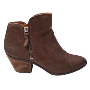 Frye Judith Double Zip Leather Booties Boots Women's Size 8.5 in Cognac